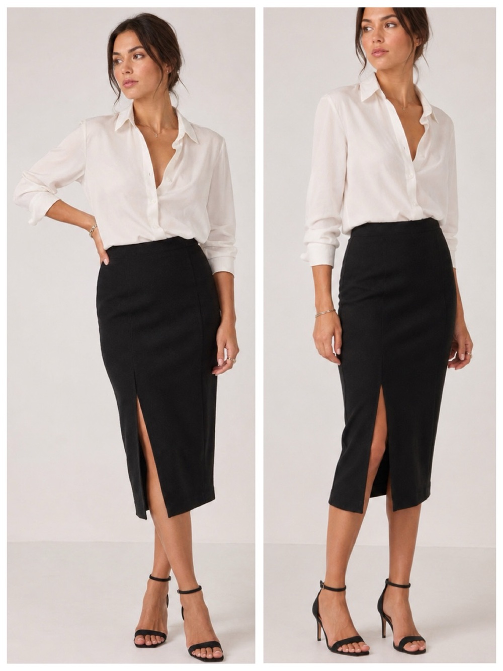 VTG Donnette Collection Black Stretch Pencil Skirt - Pull On & Side Slit, sz. XS